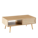 41.34" Rattan Coffee table, sliding door for storage, solid wood legs, Modern table for living room W126573113