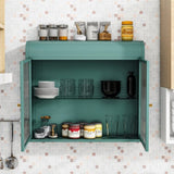 Army Green 2-Door Wall-Mounted Metal Storage Cabinet with Tempered Glass Doors & Shelves for W3122P272930