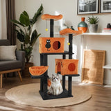 61" Halloween Cat Tree, Large Cat Tower with 2 Spacious Cat Condos, 2 Padded Perches, 2 Hammocks, 04019116