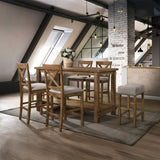 Contemporary Counter Height Chairs Set of 2 Upholstered Seat X-Back Classic Oak Finish Wooden Dining B2741P336519