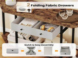 2-Tier Industrial Console Table - Polygonal Tabletop & Open Shelf, 2 Folding Fabric Drawers for 37444231