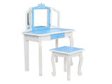 Children's Wooden Dressing Table Three-Sided Folding Mirror Dressing Table Chair Single Drawer Blue 02718254