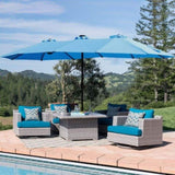 ZNTS 15x9ft Large Double-Sided Rectangular Outdoor Twin Patio Market Umbrella with light and base- blue W419P145384