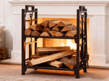 Double Layer Firewood Holder With Animal Pattern And Tools, Brown 28714394