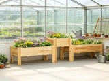 Set of 3 Natural Wooden Elevated Planter Boxes with Legs & Liner for Vegetables, Herbs & Flowers 36918685