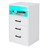 ZNTS FCH 40*35*65cm Particleboard Pasted Triamine Three Drawers With Socket With LED Light Bedside Table 40333026