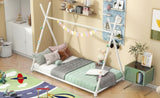 Metal Twin Size House Platform Bed with Triangle Structure, White WF307193AAK
