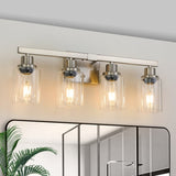 Modern 4-Light Bathroom Vanity Light Fixture - Brushed Nickel Finish with Clear Glass Shades, W1340P206668