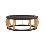 35.43"Vintage Rattan Solid Wood Round Coffee Table, Curved Legs Boho Accent Table for Dining Room, W757P445115