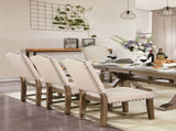 Rustic Classic 2pcs Chairs Beige Fabric Upholstered Cushion Side Chairs Nailhead Trim Kitchen B011110869