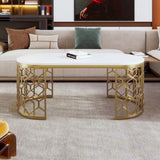 Modern Oval Coffee Table with Cut-Out Pattern Metal Stainless Steel Frame in 47.2" N735P192911K