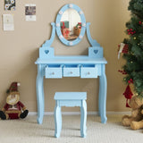 Kids Vanity Set with Mirror and Lights and Stool, 5 Storage Drawers, Pretend Play Princess Makeup 36837237