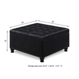 Large square storage ottoman with wooden legs, Upholstered button tufted coffee table with nail W2186142958