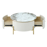 Modern Round Coffee Table with 2 large Drawers Storage Accent Table WF311606AAK