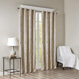 Knitted Jacquard Damask Total Blackout Grommet Top Curtain Panel Pair B035129803