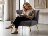 Printed Cloth Accent Chair, Armless Slipper Chair with Metal Legs, Modern Upholstered Side Chair for B2735P510457