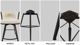 26" Bar Chair Linen Woven Bar Stool Set of 2,Black legs Barstools No Adjustable Kitchen Island T2396P293983