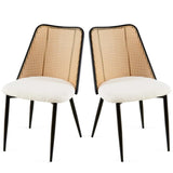 Off White Rattan Dining Chairs Set of 2,Boucle Chairs with Natural Cane Back, Upholstered Dining W1164P218677