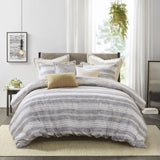 Oversized Chenille Jacquard Striped Comforter Set with Euro Shams and Throw Pillows B035128973