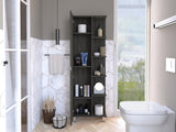 Urano Mirror Linen Cabinet, Four Interior Shelves, Five External Shelves -Smokey Oak B20091990