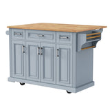 K&K 54inch Large Kitchen Island with Rubber Wood Drop Leaf, Embossed Texture Rolling Kitchen Cart on N707P195395G