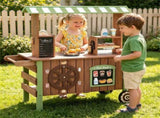 Toddler Wooden Play Food Truck Cart on Wheels, All-in-One Grocery Stand with Storage Cabinet Box, 33919502