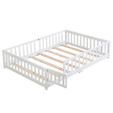 Queen Size Floor Bed with Door,Solid Wood Platform Bed Frame with Fence,Suitable for children,Pine W495123244
