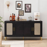 59.84" Vintage Four-Door Cabinet, Plastic Rattan, Suitable For Living Room, Dining Room, W757P203147
