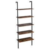 ZNTS Industrial Wall Mounted Bookcase 5-Tier Open Ladder Shelf Bookshelf with Metal Frame, 23.6" L x 18960257