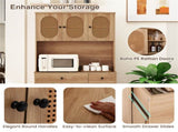 Natural Boho 6-Door Pantry Cabinet, PE Rattan Doors & Built-in Charging Station 36805951