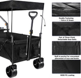 Collapsible Wagon Heavy Duty Folding Wagon Cart with Removable Canopy, 4" Wide Large All Terrain 78632388