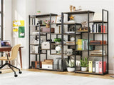 Freestanding Geometric Walnut Bookshelf 12 Staggered Shelves Metal Frame with Anti-Tip Kit 20854570