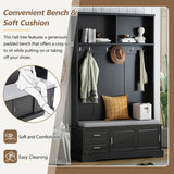 ON-TREND Elegant Hall Tree with Sliding Doors, Versatile Coat Rack with 6 Silvery Hooks & Handles, N721P205787B