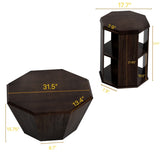 31.5 "Octagonal Black Walnut Rubber wood Set of Two Coffee Table, Coffee Table, Living Room W757P203140