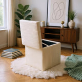 Beige Corduroy Storage Ottoman with Rubber Feet Compact Soft Cube Seat, 424244cm 02586993