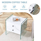 Double-drawer bedside table. The board surface is MDF with white grain sticker, and both sides are W1512P348784