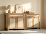 Rattan Sideboard Cabinet, Farmhouse Storage Cabinet with Adjustable Shelf, Boho Kitchen W3204P489399