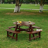 8-Person Outdoor Round Picnic Table Set with 4 Built-in Benches & Umbrella Hole - Perfect for W1758P292489