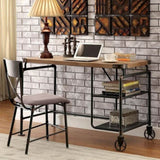 Industrial Inspired Desk With An Antique Black Metal Construction Replicated Wood Top And Caster B2741P342770