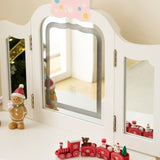 Kids Vanity Table and Chair Set, 2-in-1 Girls Vanity with Tri-Folding Mirror & 3-Color LED Lights, 1 82572656