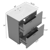 30" Bathroom Vanity with Ceramic Sink and Full-Extension Drawers, Freestanding Bathroom Vanity with N817P288915G