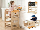 3-in-1 Convertible Toddler Learning Tower Step Stool with Chalkboard, Poplar Wood Flip Design 78341133