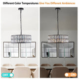 Modern Crystal Drum Chandelier, 6-Light Pendant Lighting Fixture with Black Metal Frame for Living W1340P189445