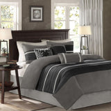 7 PC Pieced Faux Suede Comforter Set Black Cal King B03596986
