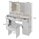 Large Vanity Table Set with LED Lighted Mirror and 2 DIY Pegboards, 5 Hooks, Vanity Desk with 20626149