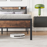 Queen Size Bed Frame, Storage Headboard with Charging Station, Solid and Stable, Noise Free, No Box W840120029