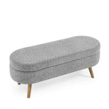 Ottoman Oval Storage Bench,Rubber Wood Legs, Gray W487P255613
