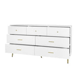 Seven Drawers Large Chest of Drawer Cabinet with Golden Handle and Golden Legs White Color W2139P143414