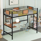 Twin Metal Loft Bed with Desk and Shelve,Black MF292037AAB