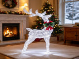 33" x 12" x 53" Lighted Christmas Reindeer Decoration, 120 Cold LED Lights Glitter Antlers with Red 38457787